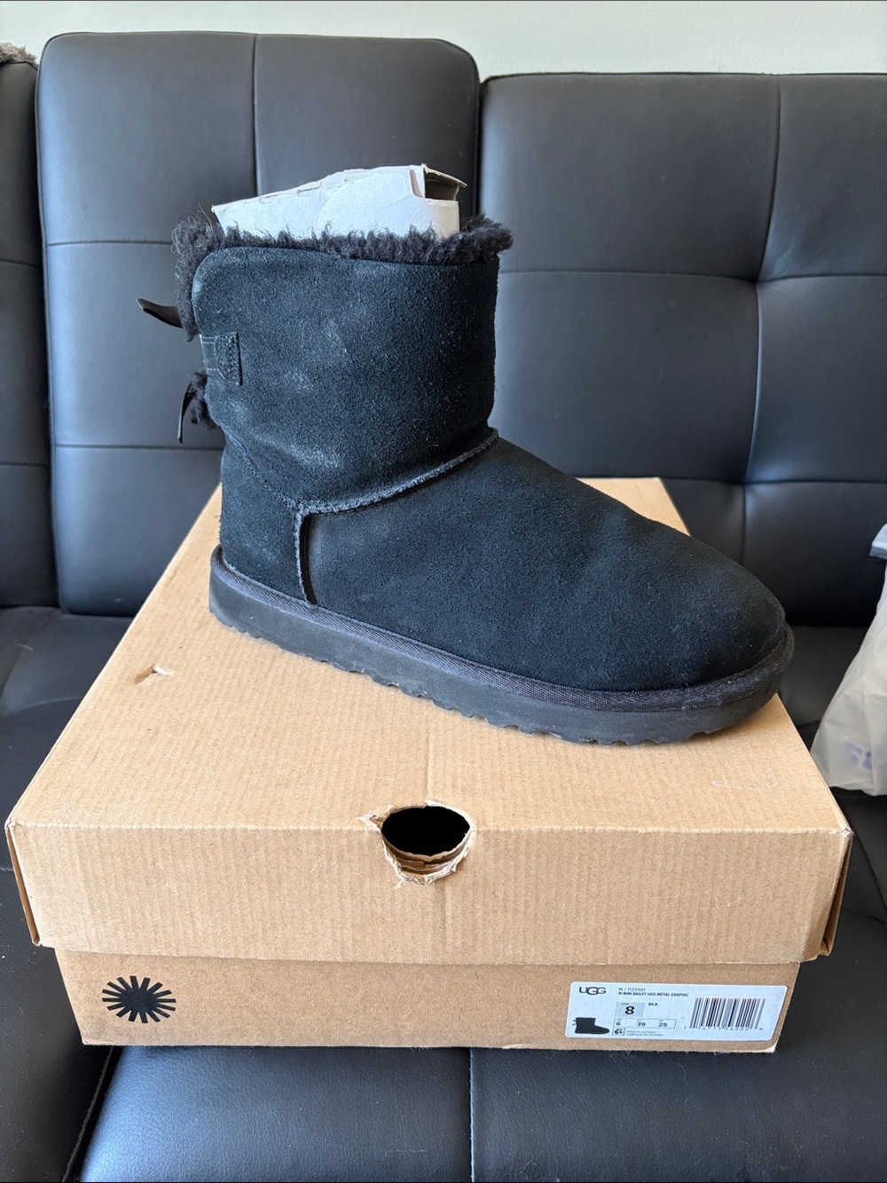 UGG Black Suede Shearling Bow-Back Ankle Boot